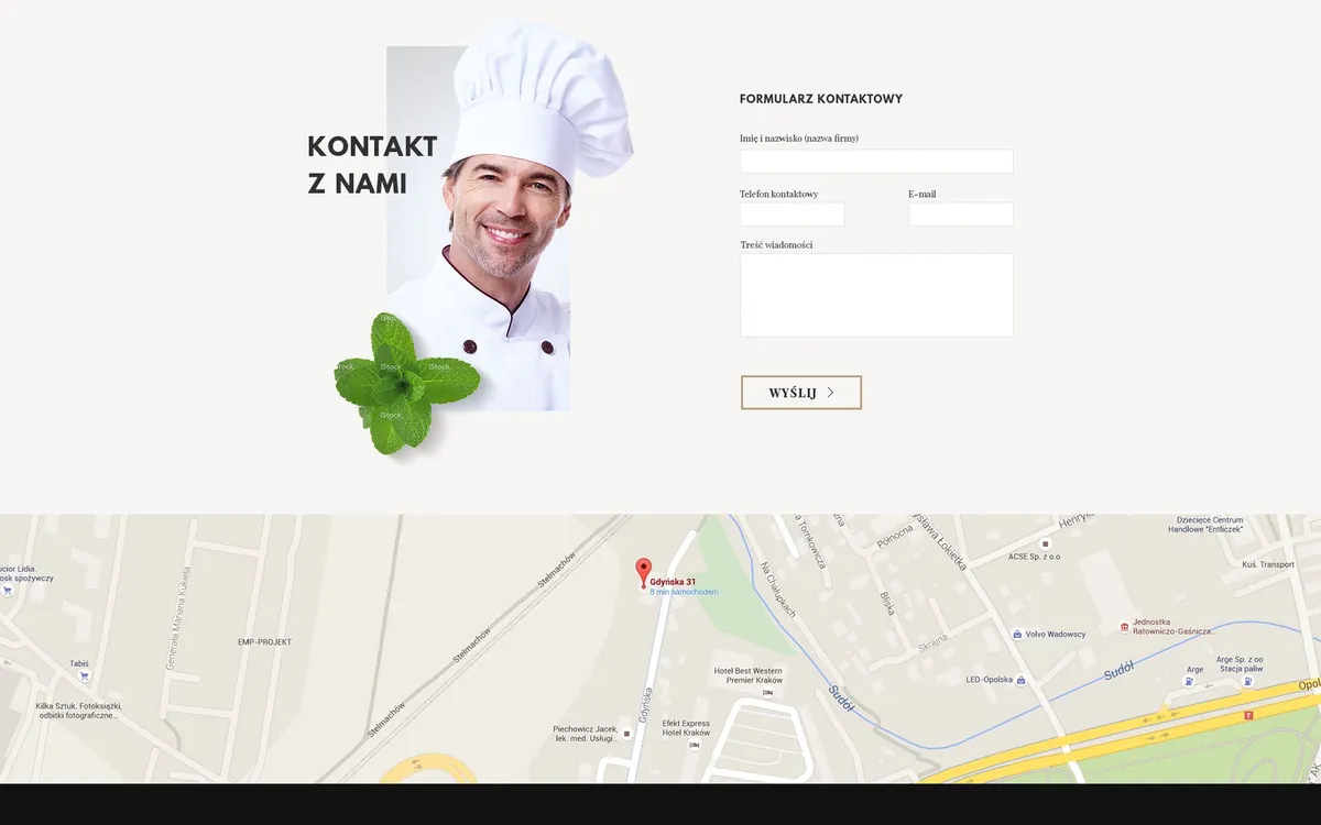 Sekcja kontaktu z formularzem zapisu i mapą dojazdu do szkoły