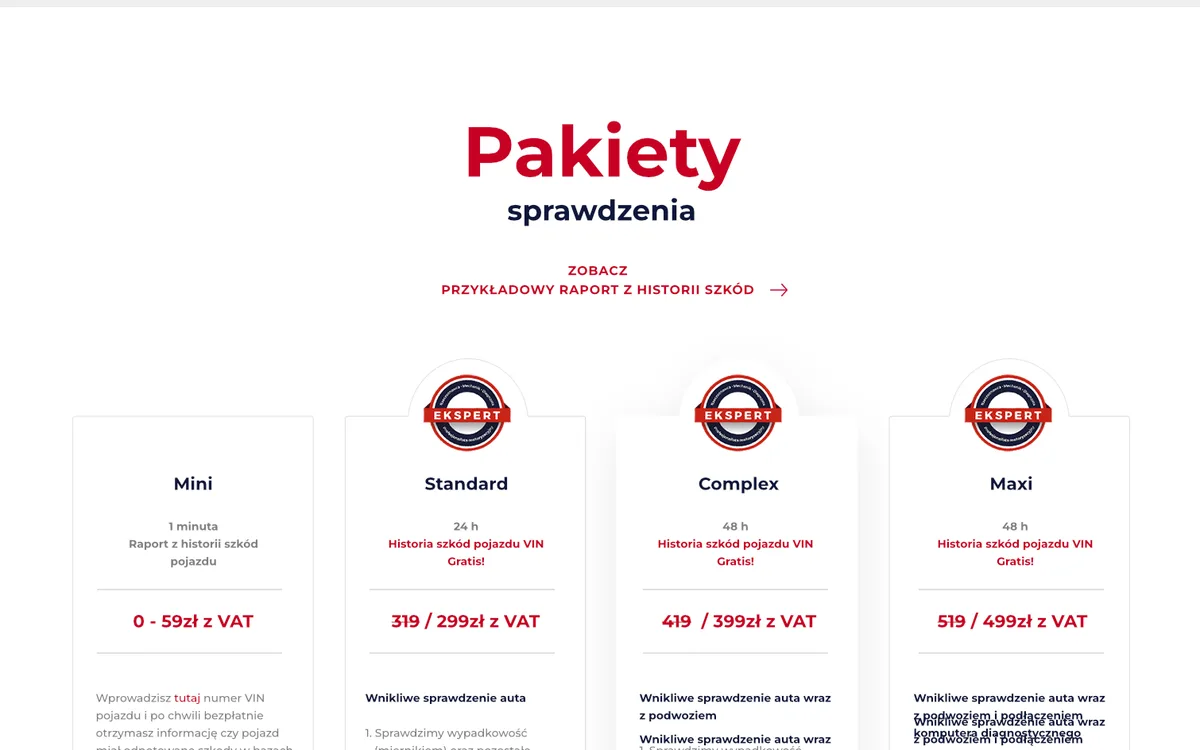 Motomoto – warianty sprawdzenia auta zestawione obok siebie do porównania