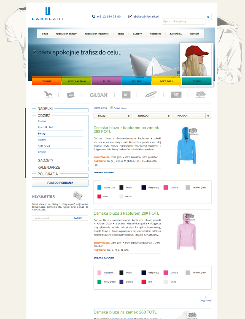 Product catalogue with colour variants — t-shirts, sweatshirts in many colours