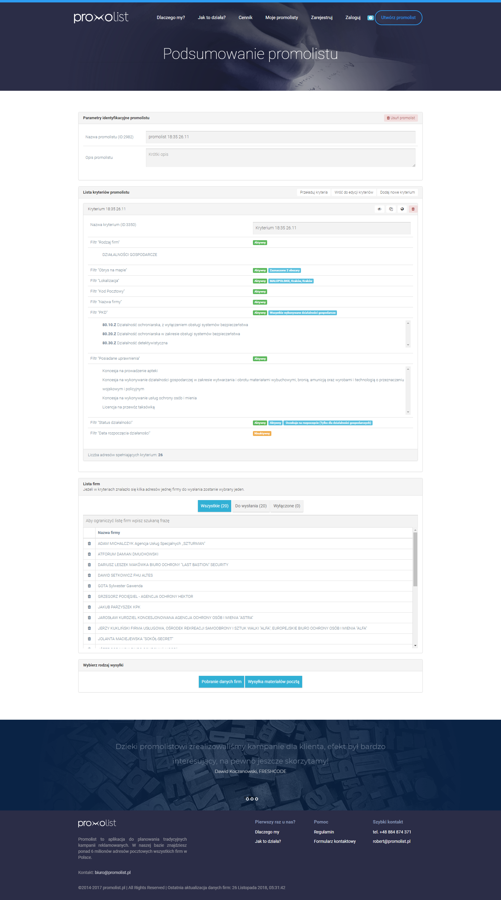 Podsumowanie promolisty — przegląd zamówienia przed wysyłką