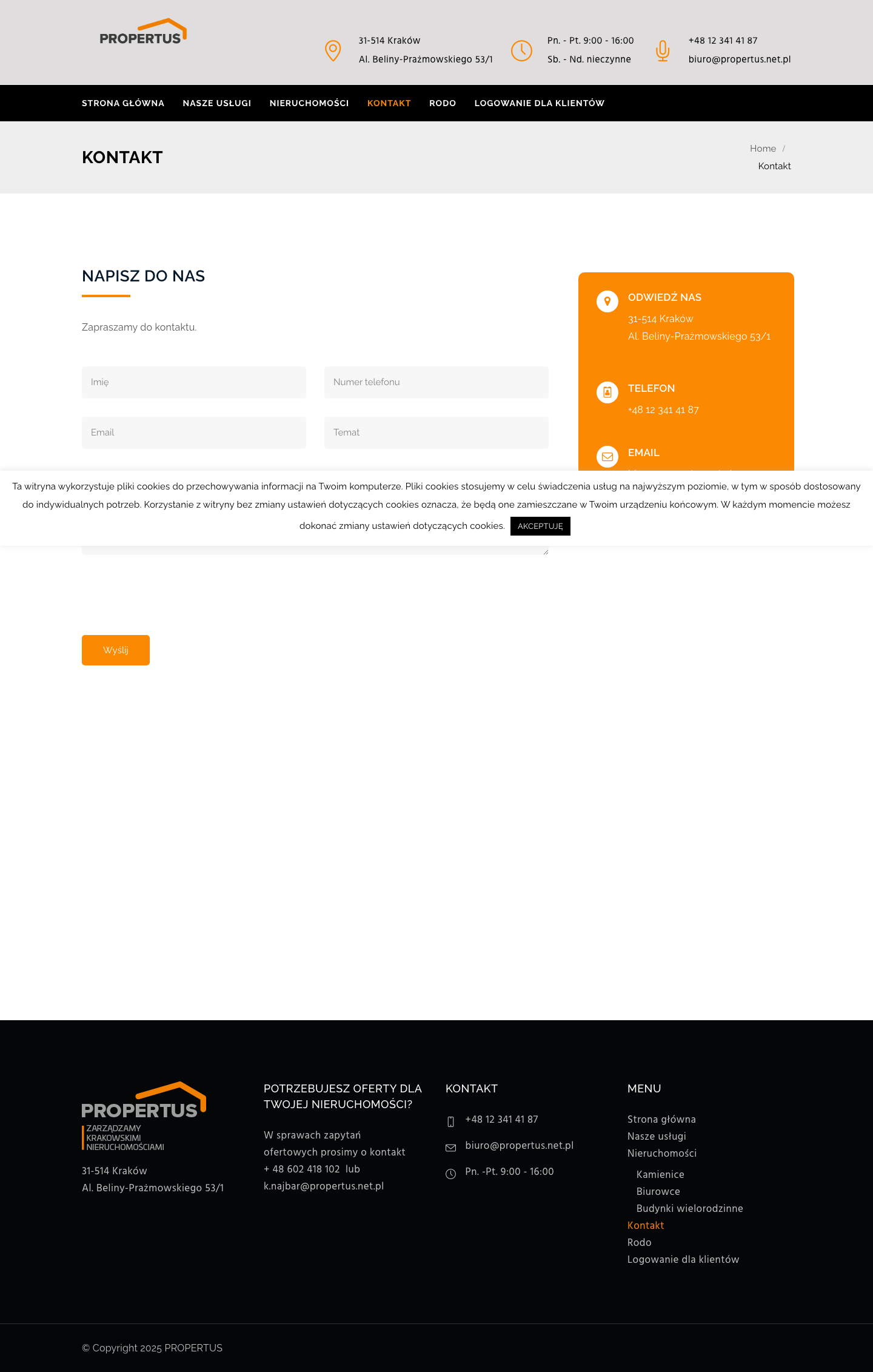Formularz kontaktowy z mapą i danymi firmy