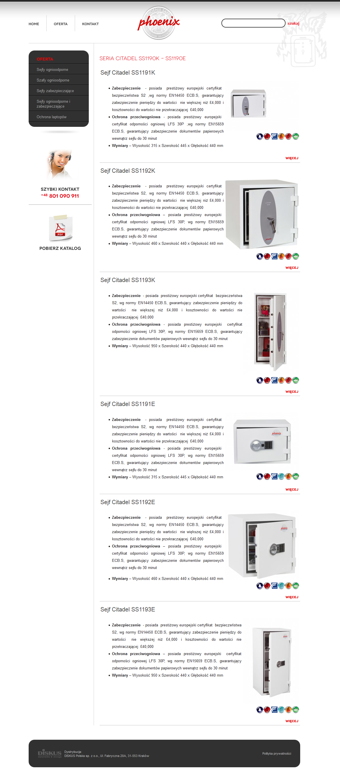 Citadel safe series catalogue — model list with specifications and images
