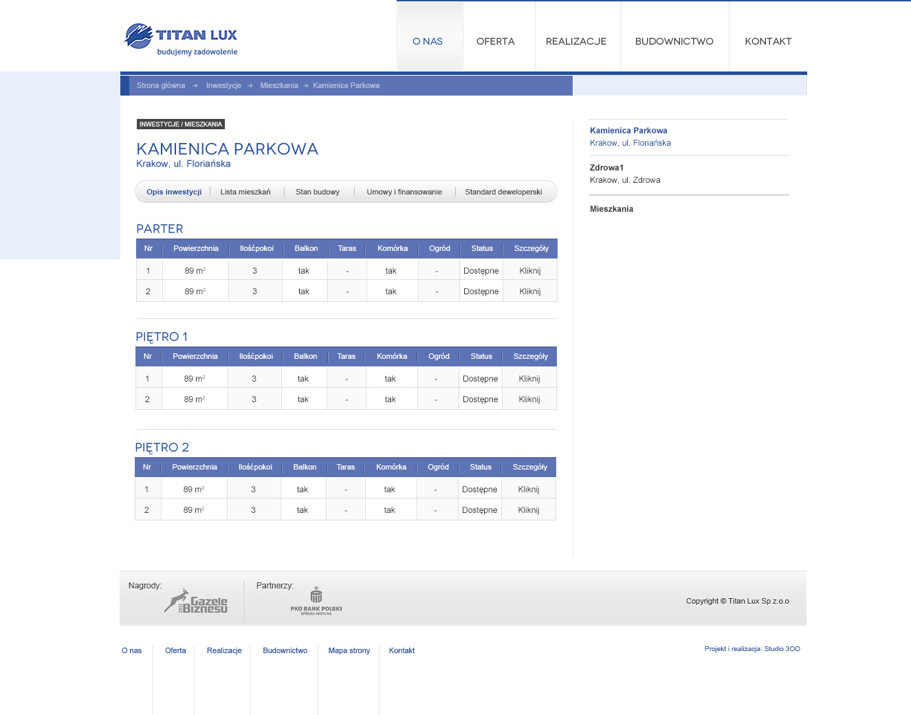 Apartment list broken down by floor — availability statuses and unit specifications