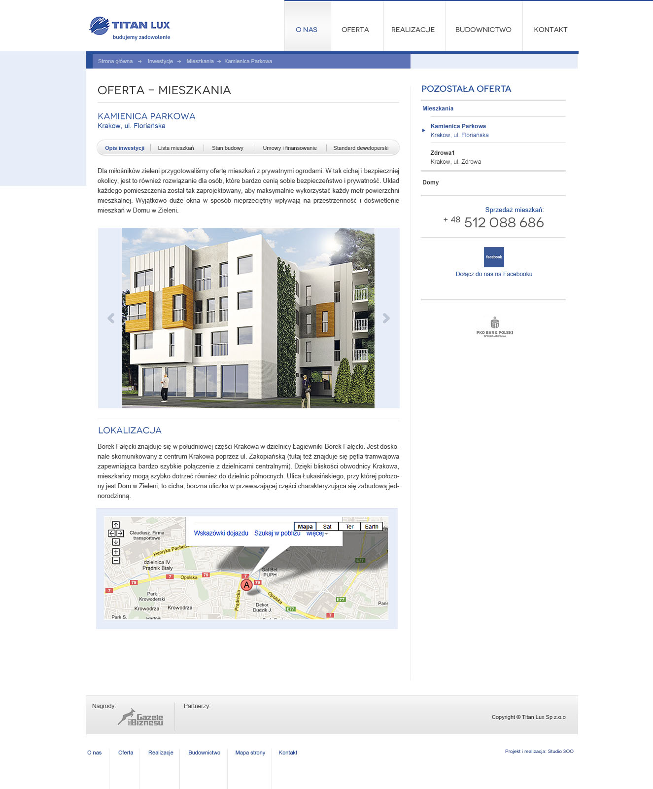 Investment offer Kamienica Parkowa — building visualisation and map location